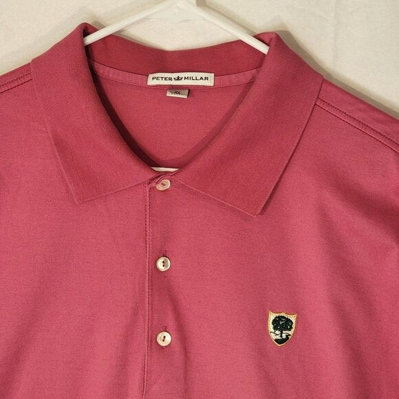 Peter Millar Golf Polo Mens XL Pink Short Sleeve Hidden Creek NJ Crest Preppy - Picture 3 of 9